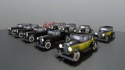 1930 Lowpoly Car Pack police, cars, ambulance, pickup, pack, classic, taxi, tudor, oldtimer, 1930, fordor
