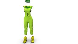 SAVE Female Hiphop Dance Costume green, full, cap, , flat, fashion, urban, girls, clothes, sports, dance, hot, shoes, costume, casual, womens, outfit, sneakers, overall, jumpsuit, rapper, wear, hiphop, pbr, low, poly, female, coverall