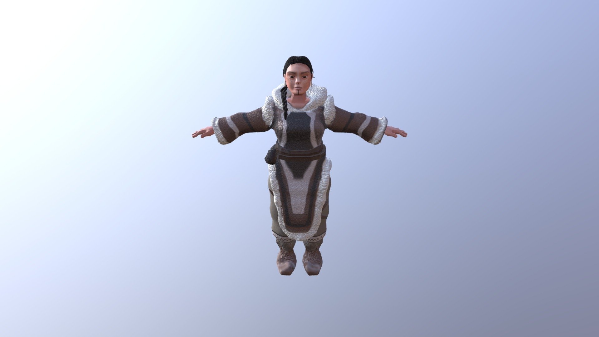 For my small game project, Main character. 
first fully modelled, textured character ive done. 

Software Used 
- Maya
- Substance Painter 
- Substance Designer - Inuit Woman - 3D model by LadyAbigail 3d model