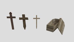 Graveyard props graveyard, cross, medival, grave, coffin, funeral, friedhof, sarg, gamerady, medivalfantasy, wooden-cross, wood, graveyard-props, kreuze