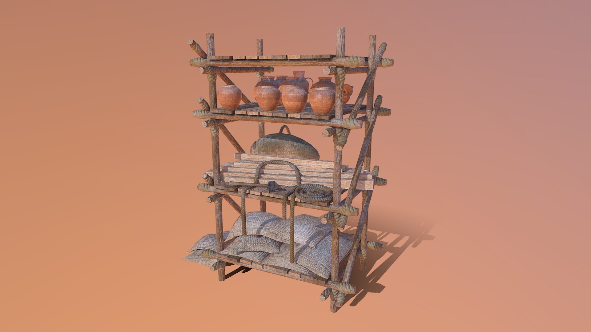 This is an old shelf that will be put into the Roman environment that I am creating for my final major project at college. I am really happy with it though I am not 100% sure whether the texture work could be considered complete so if you have any suggestions, please let me know 3d model