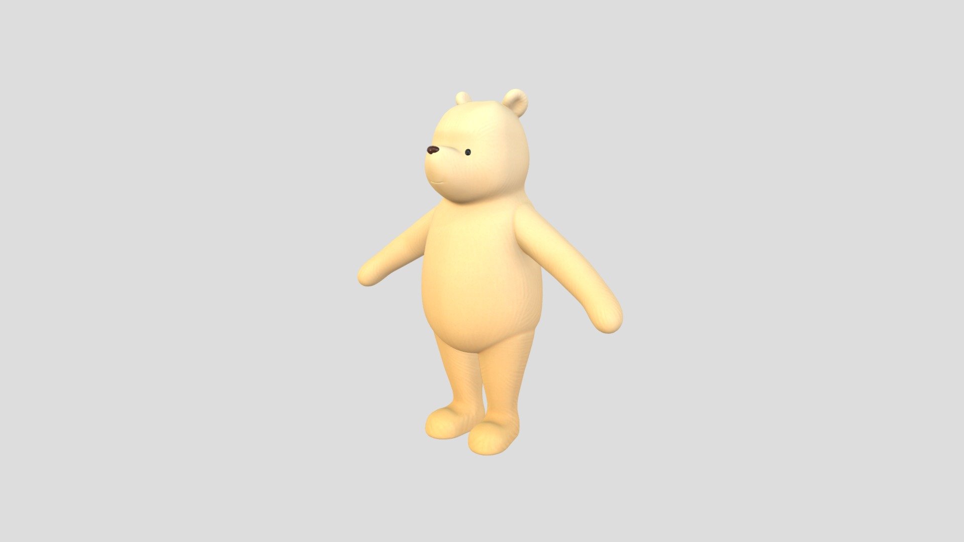 Classic Pooh 3d model.      
    


File Format      
 
- 3ds max 2024  
 
- FBX  
 
- OBJ  
    


Clean topology    

No Rig                          

Non-overlapping unwrapped UVs        
 


PNG texture               

2048x2048                


- Base Color                        

- Normal                            

- Roughness                         



2,736 polygons                          

2,773 vertexs                          
 - Character270 Classic Pooh - Buy Royalty Free 3D model by BaluCG 3d model