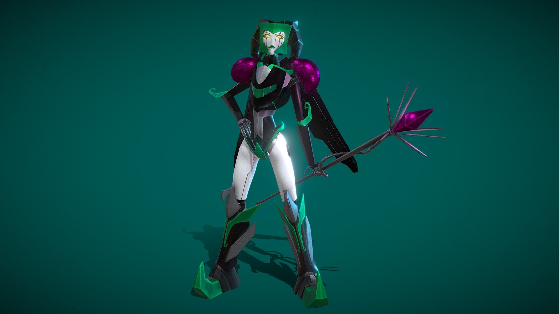 3D model rig of Malejest, a Decepticon from the Transformers Prime series. With rigging and PBR materials, ensuring appropriate usability for animations and games.

The native file type is BLEND as it was created with Blender, however with OBJ, FBX as well as PBR textures provided, it will work with any 3D programs.

All rights of the Transformers brand belongs to Hasbro.

&mdash;NOTES&mdash;
For a more in depth look of the purchasable package, check out the portfolio post: https://www.artstation.com/artwork/lV32yG

&mdash;DETAILS&mdash;

In this package includes:





Blender file (.BLEND) with armature rigging, proper materials and PBR textures set up.




PBR textures in 4K, including these maps: Color, Metallic, Specular, Roughness, Emission.




OBJ and FBX files.



The model in Blender project file also completed with Crease edges and therefor, subdivision ready.

Thank you for your support of my products and look out for more soon 3d model