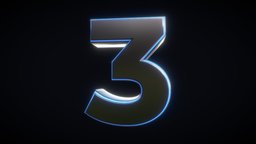 3D Number three, number, numbers, countdown, 3d, 3dmodel