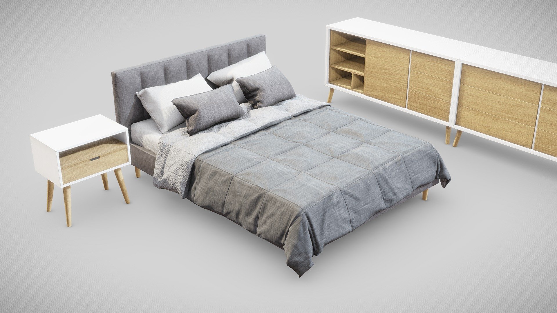 Additional File Include:
Formats: BLEND version 3.2 | FBX | OBJ | MTL | STL

Textures: JPG | up to 4k

UVW Mapped: Non-overlapping

Materials: Yes

Subdivision-ready: Yes

Renders: Cycles

Material Libraries: Cycles

Full Scenes with lights: No

Model - Blender 3.2 - Upholstered Bed - Buy Royalty Free 3D model by 3DECraft 3d model