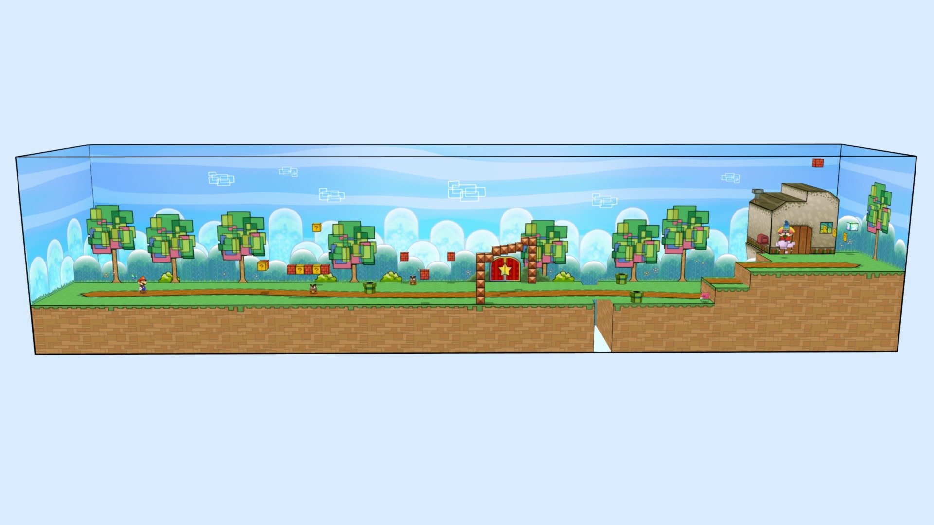 A digital diorama based on the first stage of Super Paper Mario 3d model
