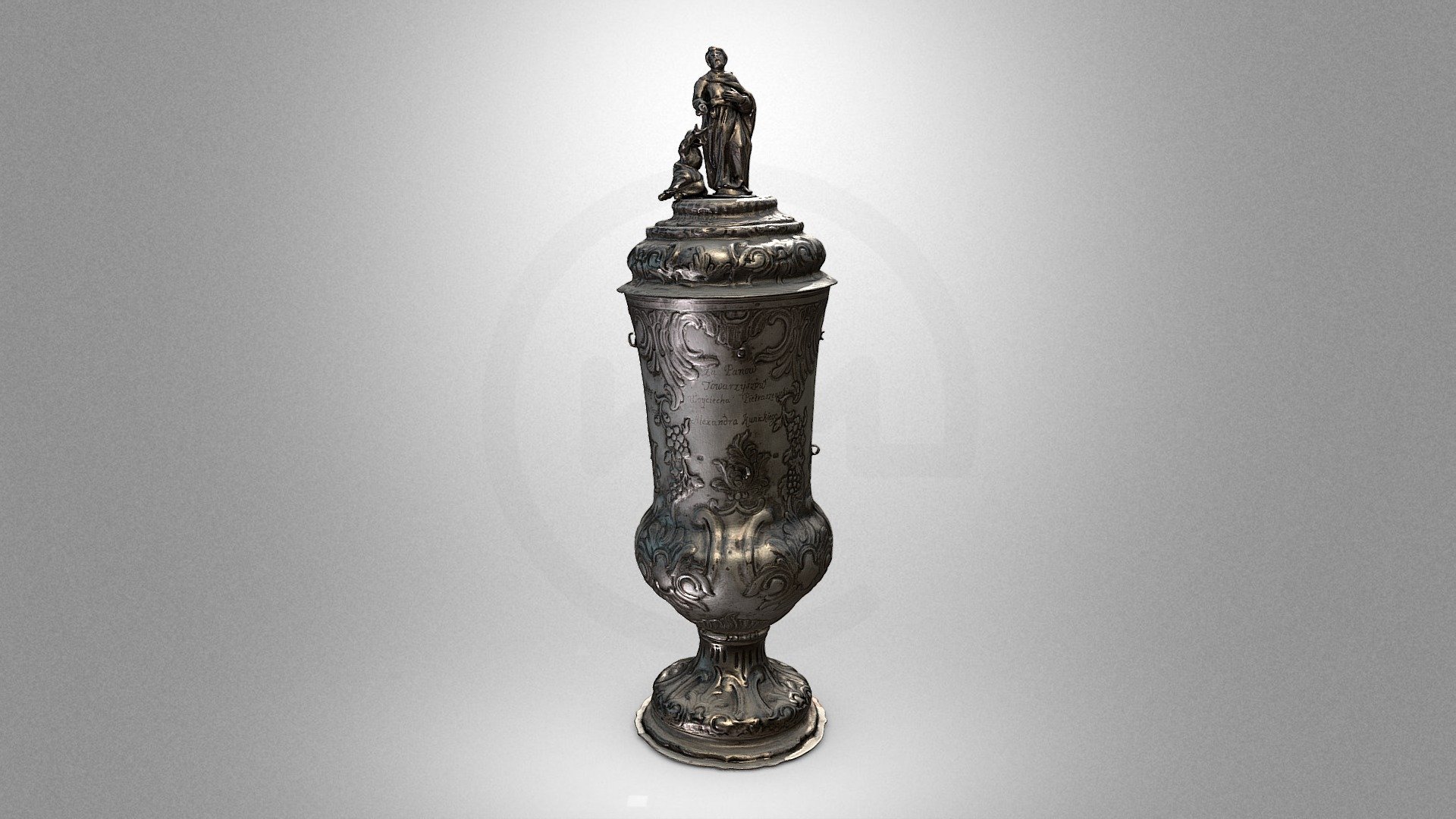 The Welcoming Goblet belonged to the guild of tailors, as shown by the engraved inscriptions and a figurine of Saint Homobonus, the patron saint of tailors and clothiers.

The National Museum in Kraków

Inventory number: MNK ND-782/a-b

Creator: Marcin Lekszycki (d. 1798)

Time of creation: 1766

Place of creation:  Kraków

https://muzea.malopolska.pl/en/objects-list/282

Digitalisation: RDW MIC - Welcoming goblet of tailors’ guild - Download Free 3D model by Virtual Museums of Małopolska (@WirtualneMuzeaMalopolski) 3d model