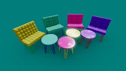 Boxky Cafe House Interior Chair & Table cafe, garden, party, table, round, box, hose, colorful, meeting, chair, interior, rendering