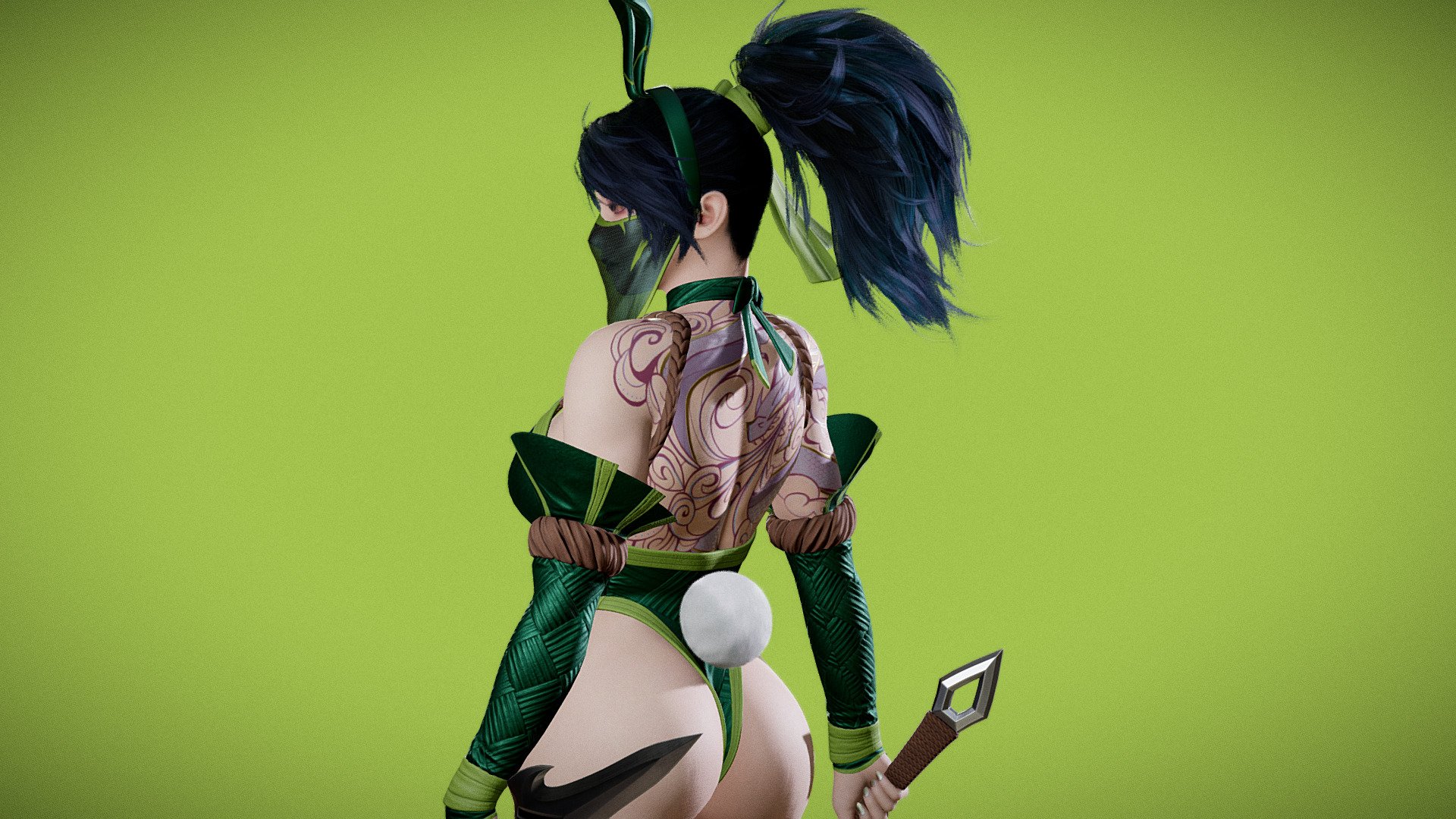 Product name: Battle Bunny Akali

Fan art of Akali in Bunnysuit from League of Legends. Original design by Citemer Liu


Low poly, game ready, rigged, PBR textures. Include nude body mesh. UE5 supported.

Total tris counts: 151410
Unit: centimeters. Model Height: 163 cm

FBX folders contain premade combined fbx for Full Clothes, Half Nude, Full Nude meshes. And Modular folder for individual parts


Full vagina and nipples modeled.
UE5 project
.blend file. Blender 3.6.1. Fully rigged with AutoRigPro plugin with MustardUI for switching clothing parts.
3Ds Max scenes with UE5 skeleton.
PBR textures (Metallic-Roughness) 2048X2048 and 4096x4096. DirectX Normal Maps. .TGA format.

Textures can be found in this folder: RyanReos_BunnyAkaliAssetsTextures

After purchase, please download the &ldquo;RyanReos_BunnyAkali_SketchfabVersion.zip