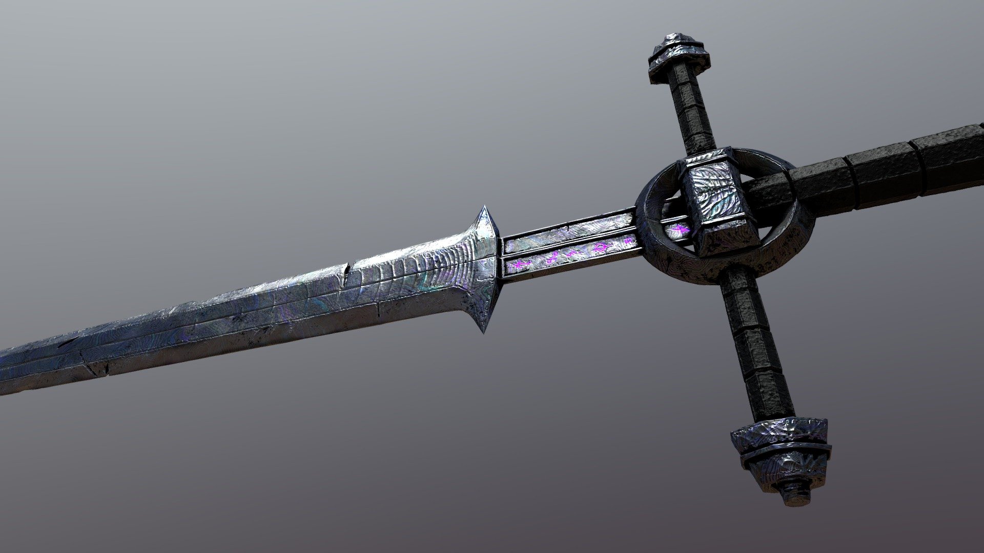 A detailed PBR textured dark fantasy trick sword 3d model