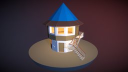Mushroom House villa, middle-age, colourful, lowpolymodel, twofloors, stair, game, lowpoly, home, village