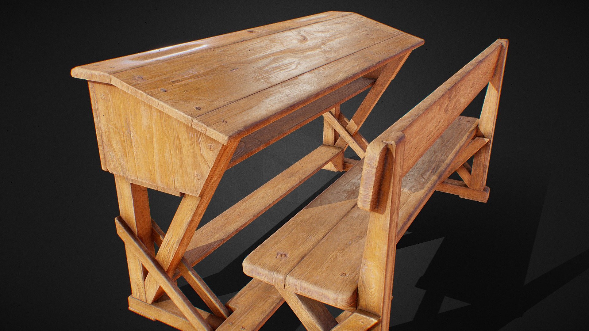 Game-Ready Vintage School Desk

Mid-Low poly model suitable for Video Games and Arch-Viz.

2048x2048 Textures (Albedo, Roughness, Metalic, Normal)

3642 tris
 - Old/Vintage School Desk - Buy Royalty Free 3D model by Serhii3D 3d model