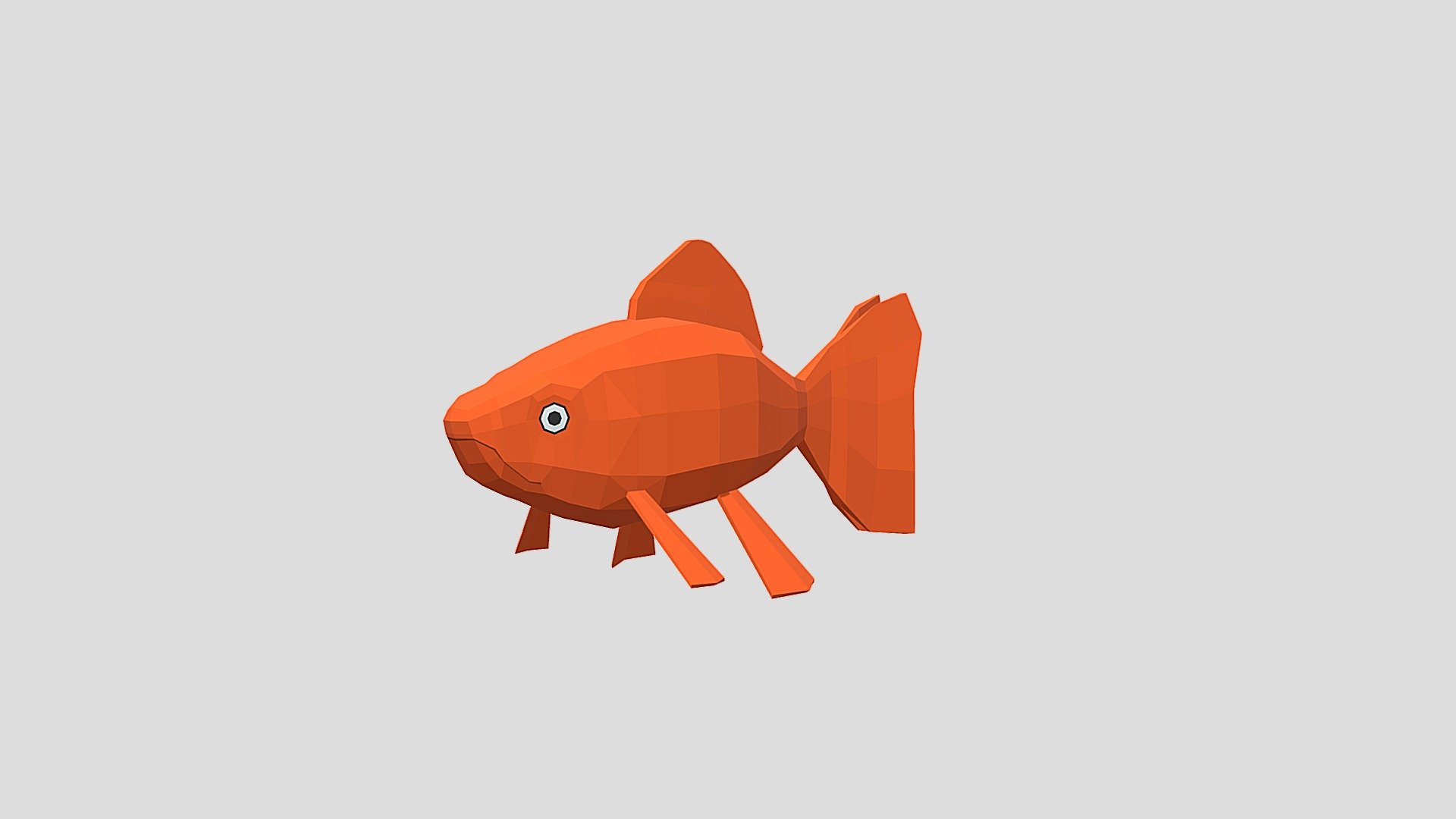 This is a low poly 3D model of a goldfish. The low poly fish was modeled and prepared for low-poly style renderings, background, general CG visualization presented as a mesh with quads/tris.

Verts : 447 Faces: 452

The 3D model have simple materials with diffuse colors.

No ring, maps and no UVW mapping is available.

The original file was created in blender. You will receive a 3DS, OBJ, FBX, blend, DAE, Stl.

All preview images were rendered with Blender Cycles. Product is ready to render out-of-the-box. Please note that the lights, cameras, and background is only included in the .blend file. The model is clean and alone in the other provided files, centered at origin and has real-world scale 3d model