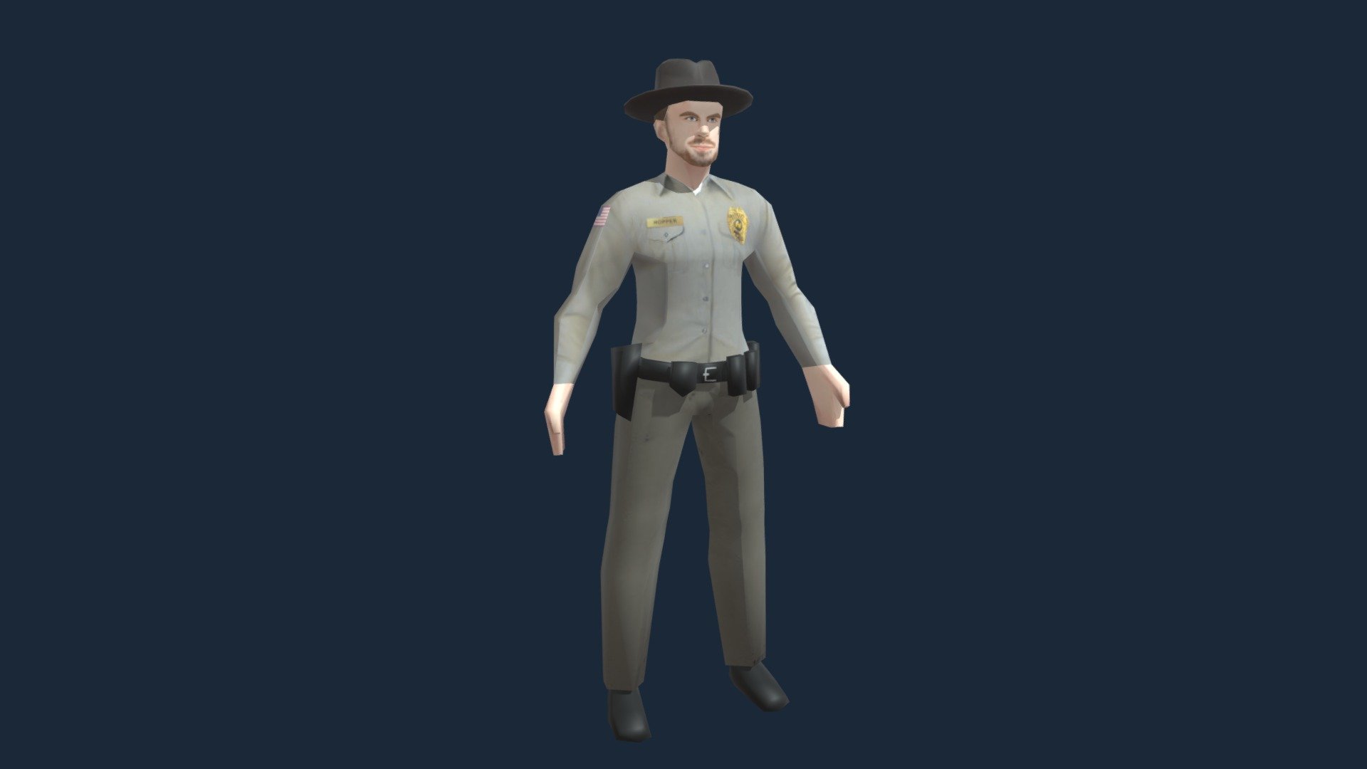 Chief Jim Hopper
As seen on the Netflix show Stranger Things.
Chief of Police in the town of Hawkins, Indiana Featuring badges, patches, and custom hats - the upside down won't know what hit em'!

This is an was created for use in the game Cities Skylines - here is the asset if you'd like to use it!

Model originally based off of default citizen template and textured by hand - please favorite and follow! - Chief Jim Hopper - Download Free 3D model by Sea Land Air (@sealandair) 3d model