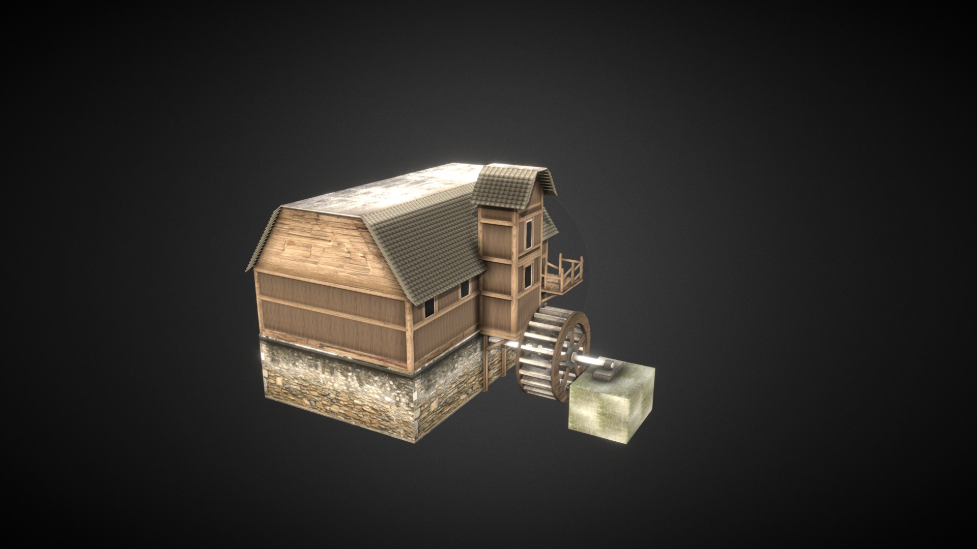 3d model of a water mill.  Can be used in games or animated films 3d model