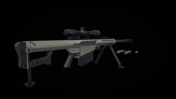 Barrett-M82 (Optimized) scope, fps, bullet, barrett, m82a1, sniper, cartridge, m82, sniper-rifle, 50cal, gamereadyasset, fpsweapon, substancepainter, blender, free, 3dmodel, gun