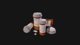 Pill Bottles props, pill, pharmacy, substancepainter, substance, game, lowpoly, bottle