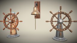 Vessel Wheel for sea ship and bell PBR game read wheel, marine, sail, parts, vessel, ocean, steering, captain, sailor, old, galleon, rudder, steer, substancepainter, substance, vehicle, ship, pirate, sea, boat, otherside
