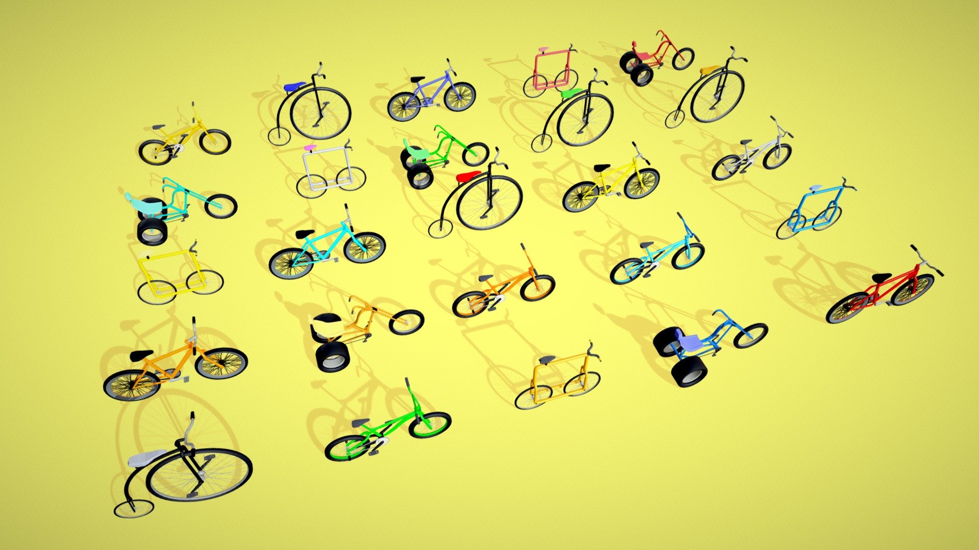 Created 25 very nice Bicycles in a single pack.
All the models are originally prepared in Blender.
Package includes the following file formats: Blend, Fbx, Obj, Glb

Enjoy this bicycle pack. If you like it then add comments below 3d model