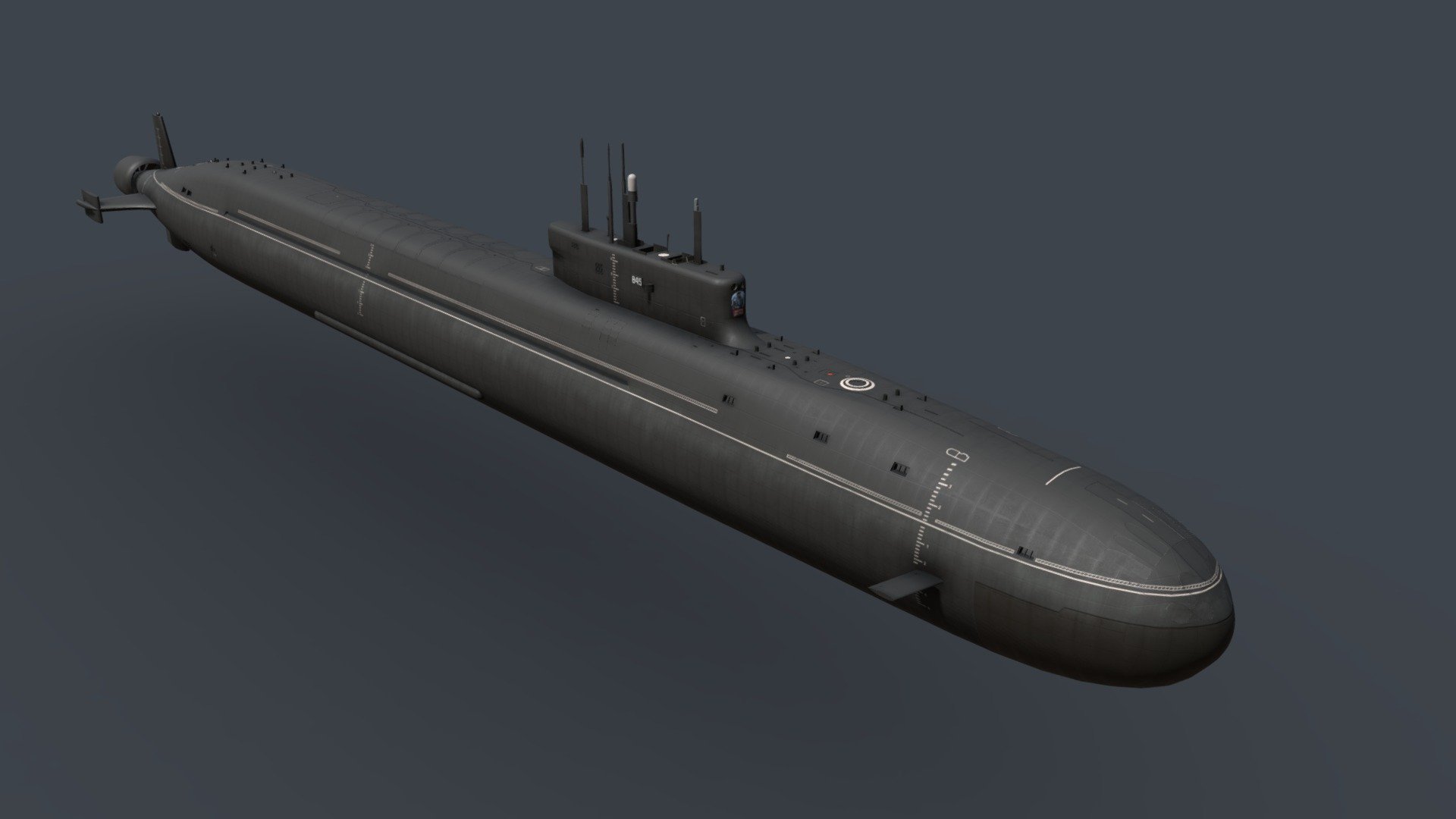 The Borei class, alternate transliteration Borey, Russian designation Project 955A Borei-A, are a series of nuclear-powered ballistic missile submarines being constructed by Sevmash for the Russian Navy.
Units of the Project 955A include improved communication and detection systems, improved acoustic signature and have major structural changes such as addition of all moving rudders and vertical endplates to the hydroplanes for higher maneuverability. Besides, they are equipped with hydraulic jets and improved screws that allow them to sail at nearly 30 knots while submerged with minimal noise. The 955A will be armed with 16 SLBMs with 6-10 nuclear warheads atop each 3d model