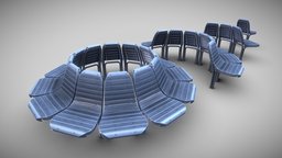 Round Bench [7]  4 Parts Blue Painted Version wooden, bench, painted, version, rounded, park-bench, 3dhaupt, street-furniture, city-furniture, software-service-john-gmbh, blender28, low-poly, pbr, blue