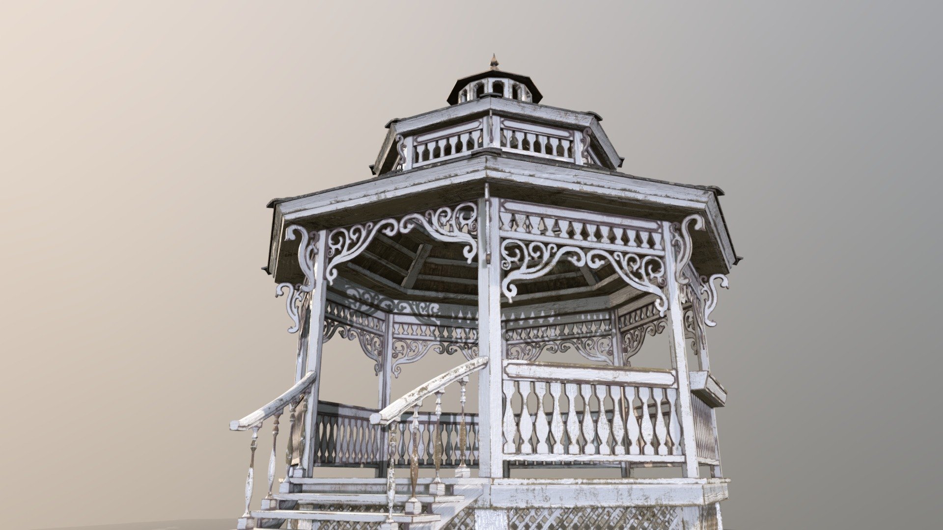 Old painted wooden gazebo with a romanesque touch.

High poly 50k

5 UDIM of 4k each textures.

come from a pack  -  https://sketchfab.com/3d-models/pack-of-wooden-gazebo-d28dbe3b4b1d439e9852724a2591208c - Old painted gazebo - Buy Royalty Free 3D model by JB3D (@taz83) 3d model