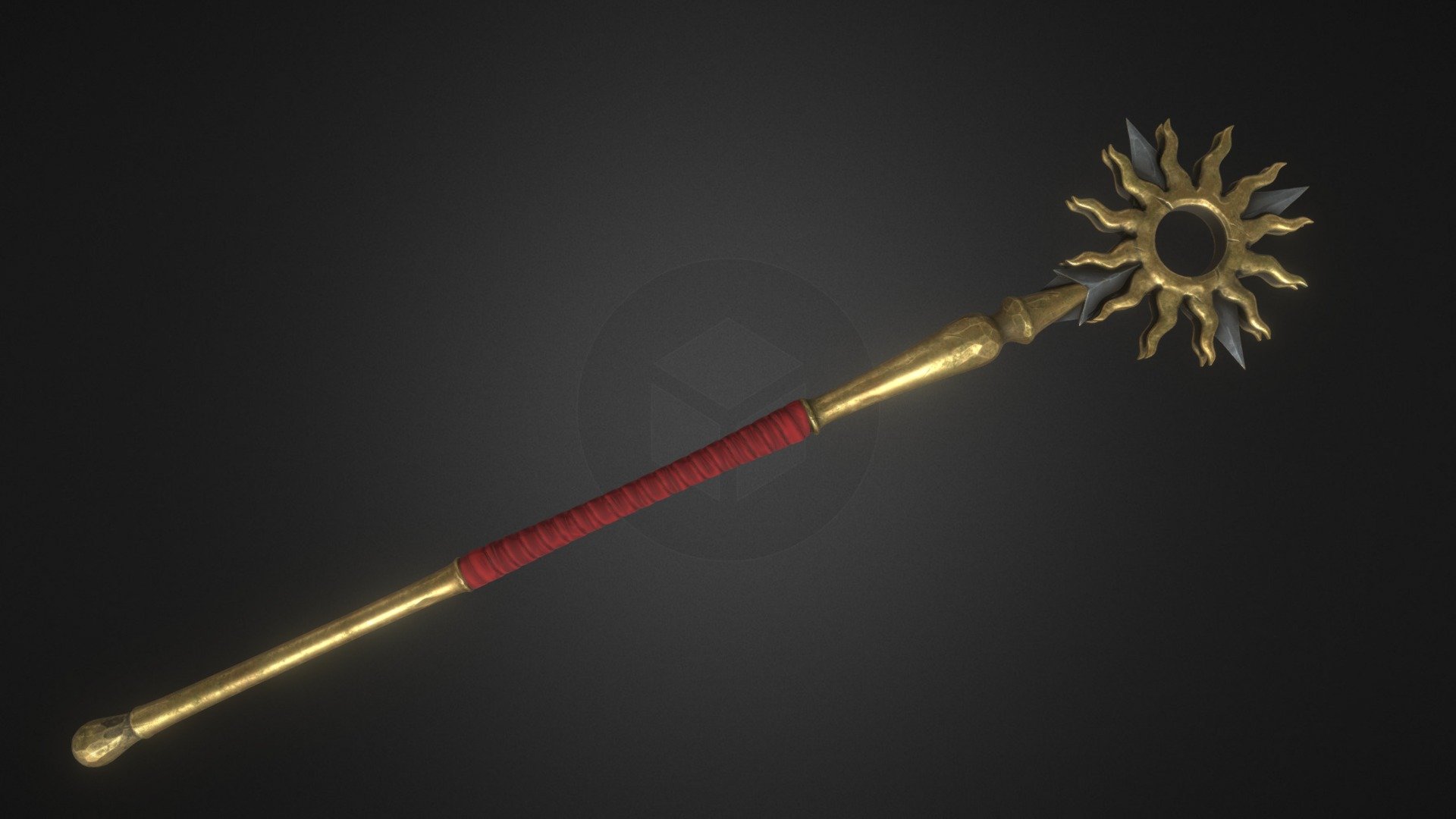 Staff of sun

Low poly game ready model. Total polycount 23557 tris.

PBR Metallic - Roughness 2k textures.

Model created on Blender. Textured with Substance Painter 3d model