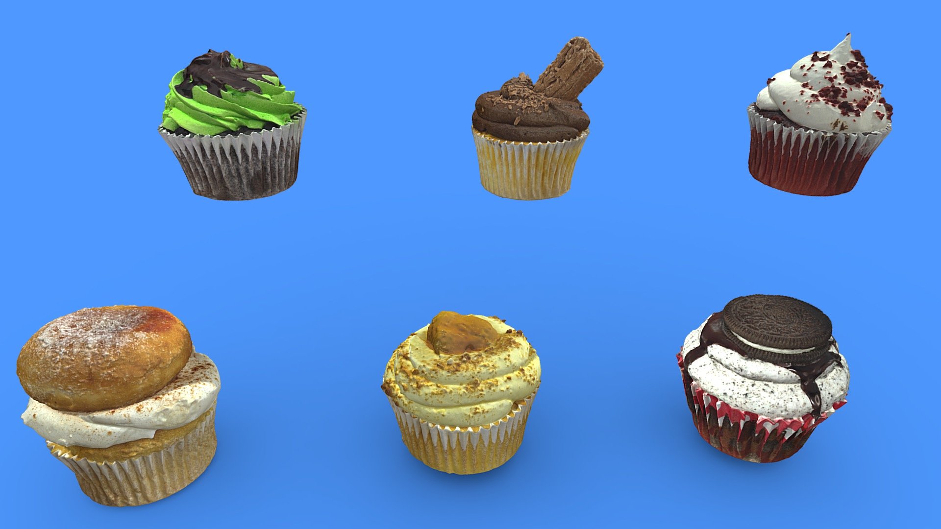 This collection of cupcakes includes the following high definition photogrammetry scans:
- Red Velvet
- Flake
- Jam Donut
- Lemon Custard
- Oreo
- Choc Mint - Cupcake Collection (6 Cupcakes) - Buy Royalty Free 3D model by Andrei Alexandrescu (@Andrei_Alexandrescu) 3d model