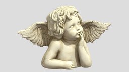 Putto Low Poly PBR Realistic jewellery, portrait, jewelry, cnc, child, wings, pendant, angel, god, vr, ar, medallion, statue, relief, head, religion, christian, bas, feather, sculptures, religious, putto, metaverse, putti, asset, game, 3d, art, low, poly, wing