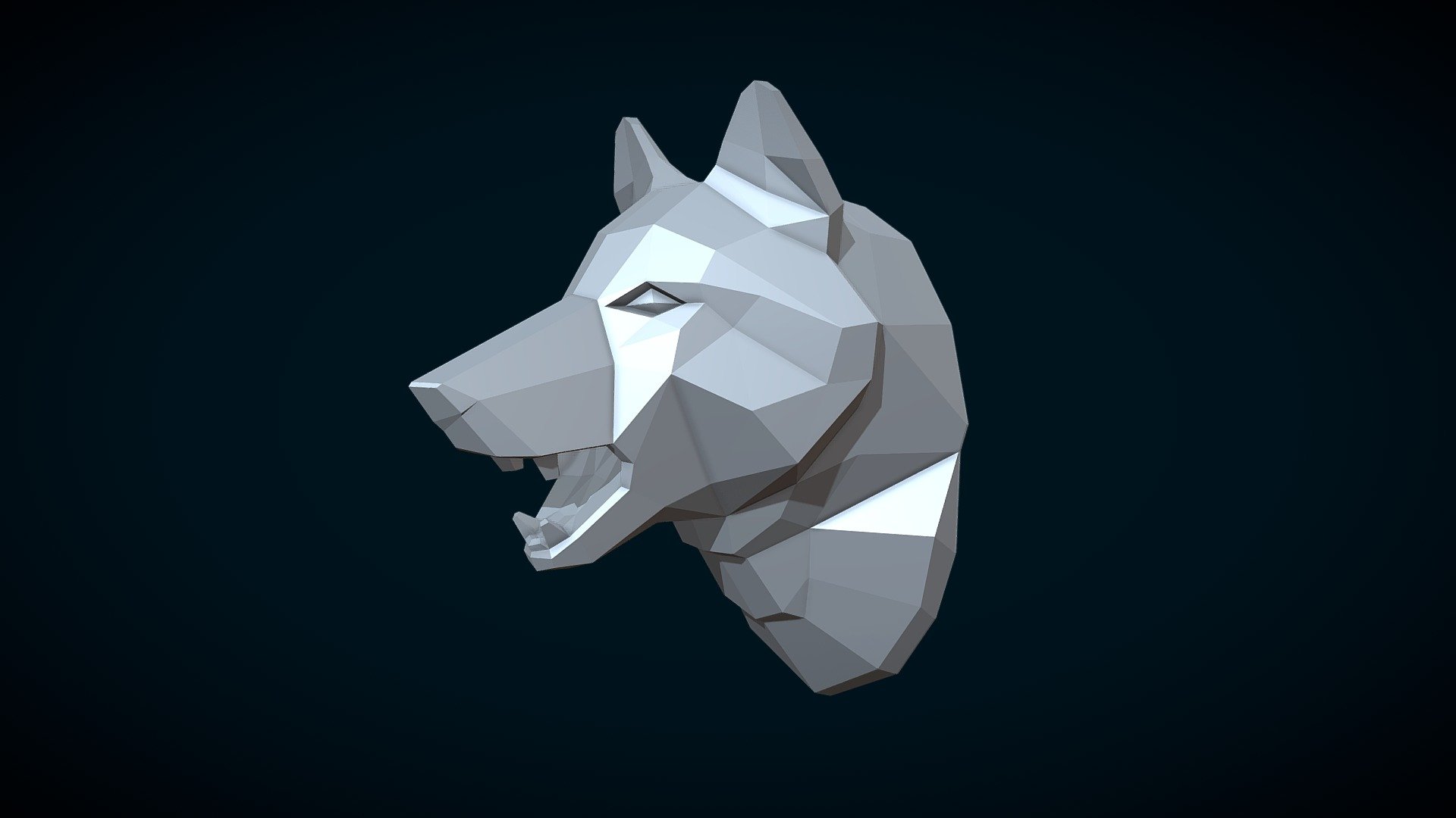 Print ready Wolf Head.

Measure units are millimeters, the model is about 1 cm in width.

Mesh is manifold, no holes, no inverted faces, no bad contiguous edges.

Available formats: .blend, .stl, .obj, .fbx, .dae

Here is two versions of the model:

1) Wlfhd_sld. (.blend, .stl, .obj, .fbx, .dae) Solid(one piece) model. 608 triangular faces.

3) Wlfhd_hlw. (.blend, .stl, .obj, .fbx, .dae) Hollow model. 10432 triangular faces 3d model