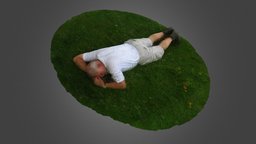Resting man green, field, grass, white, tshirt, people, sleeping, shorts, mountain, reconstruction, old, nature, resting, photogrammetry, 3d, scan, man, human, person