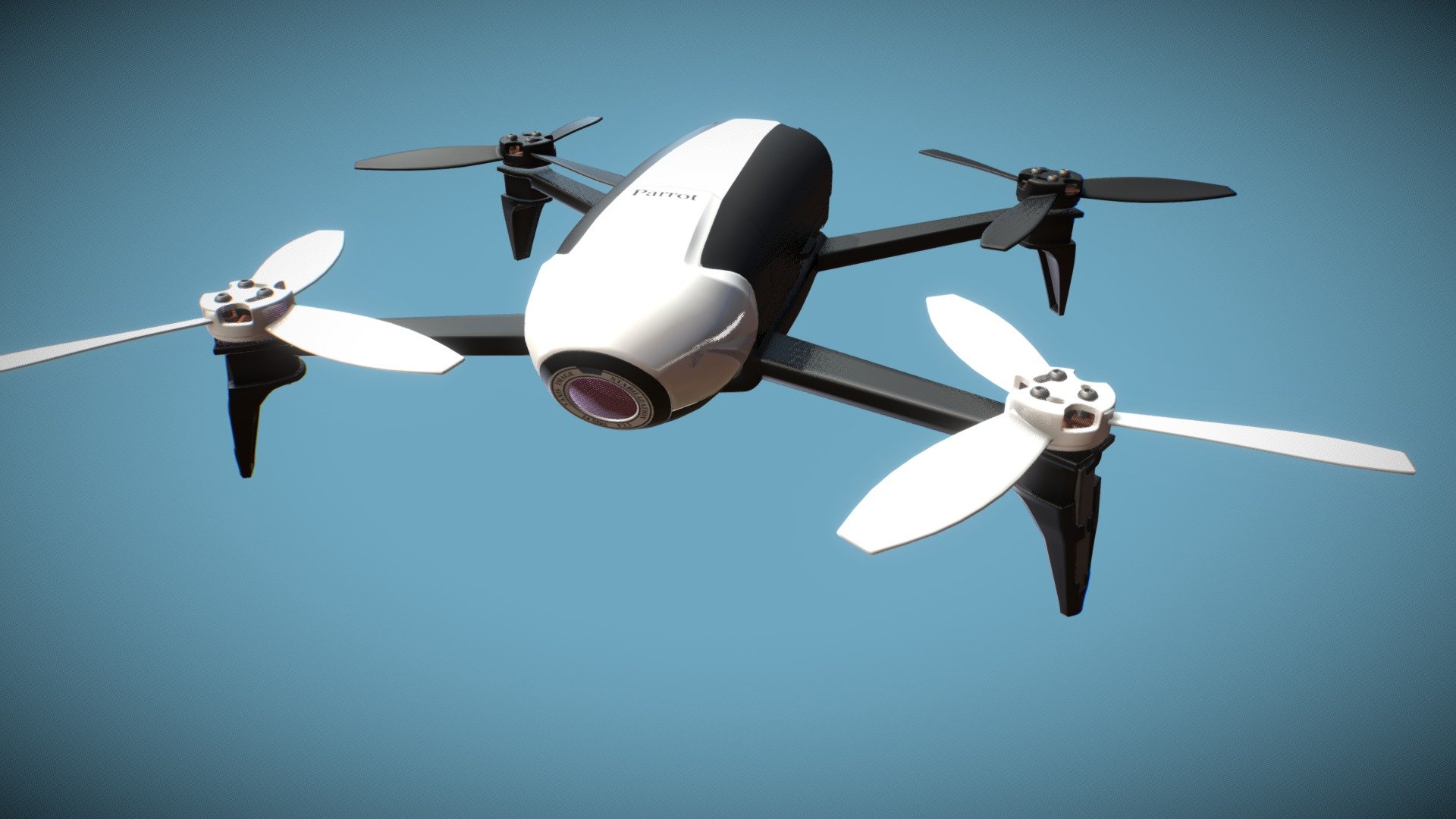 Great Hight Detailed 3d model of PARROT BEBOP 2

The lightweight, compact HD video drone Resulting from two years of design, the Parrot Bebop 2 is your ideal flight companion.
Weighing 500 g and offering 25 minutes of autonomous flight time, this leisure drone is cutting-edge. 
Its high-performance specs mean it can fly, film, and take photographs brilliantly both indoors and outdoors.
INFO: - Origionally created with 3ds Max 2014 
- This model contains separate 5 objects -
This model contains 72 324 polygons witn TurboSmooth OFF - 
This model contains 551 238 poligons with TurboSmooth 1 iteration 
- real world size (system units - cm) - 
This model is completely ready for use visualization in 3ds max. 
- All previews rendered 3ds max Vray realistic rendering.
- Texture: Parrot_texture 2048x2048 PNG - Parrot Bebop v2 3D model - Buy Royalty Free 3D model by omg3d 3d model