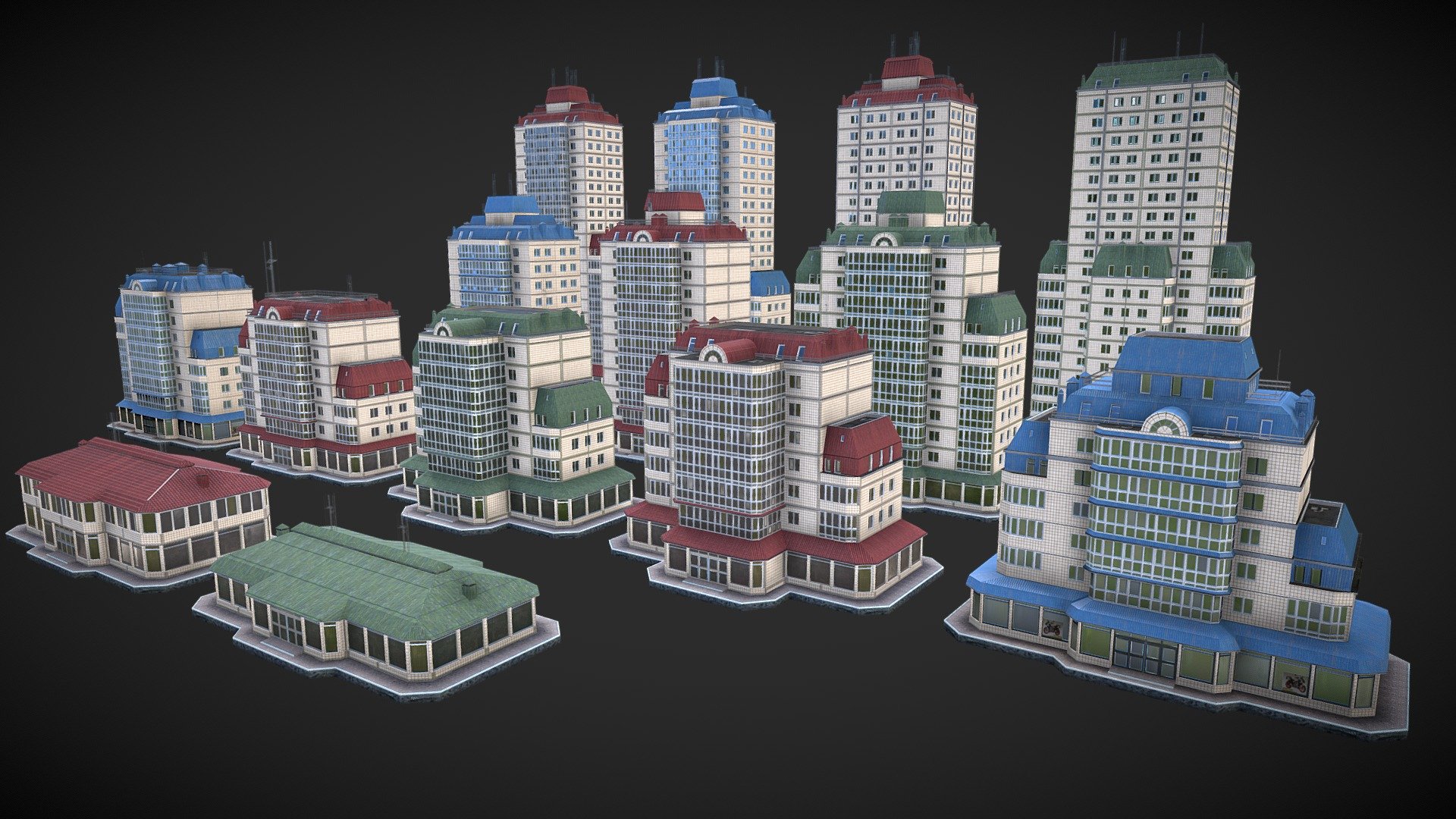 14 variations - Appartment Buildings - Buy Royalty Free 3D model by Realtime (@gipapatank) 3d model
