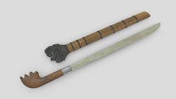 Kabeala Sword Low Poly Realistic PBR curved, people, chopper, machete, culture, vr, ar, east, realistic, indonesia, traditional, weapon, knife, asset, game, 3d, pbr, low, poly, sword, blade, sumba, straight-backed