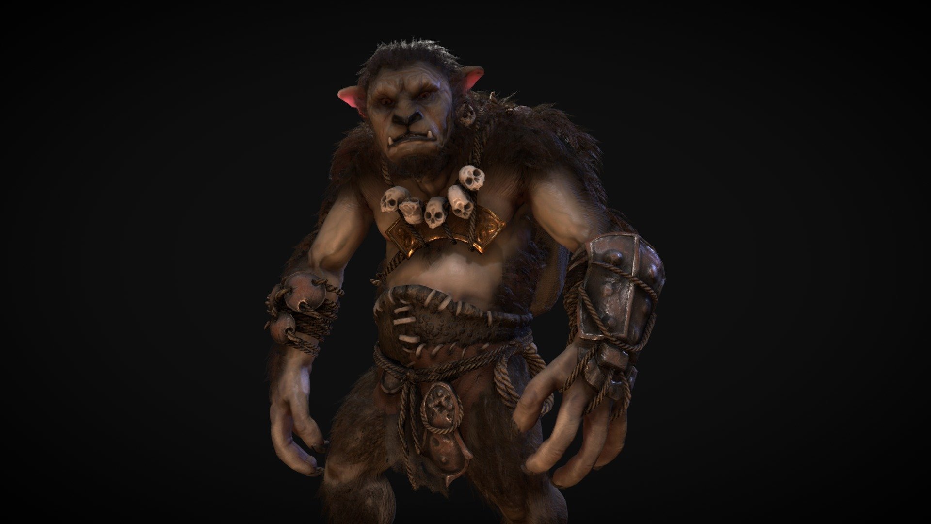 I stumbled across an amazing concept of this bugbear by Jaemin Kim and thought it'd be the perfect opportunity to make a full character from a concept. I started by sculpting the whole body in ZBrush and then retopologized using the Zsphere tool. I then went on to unwrap him in 3ds Max, texture him in Substance Painter, finally using Maya to rig and do the simple breathing animation.

Check out my Artstation for more: https://www.artstation.com/owenedwards - The Bugbear - 3D model by OwenEdwards (@noonesaidwords) 3d model