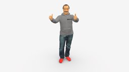 Happy movember man shows double cool 0953 style, happy, people, fashion, beauty, clothes, posed, miniatures, realistic, success, character, 3dprint, 3d, model, scan, man, human, polygon