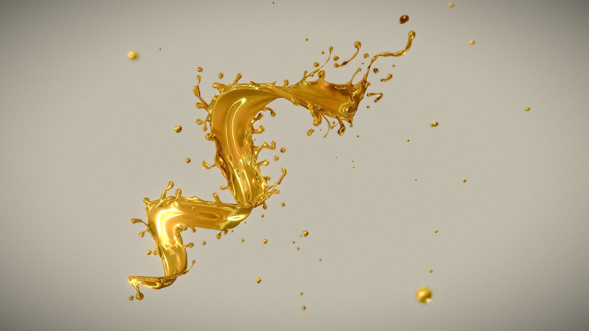 fluid effect of Gold splash in twisted shape, fbx model 3d model