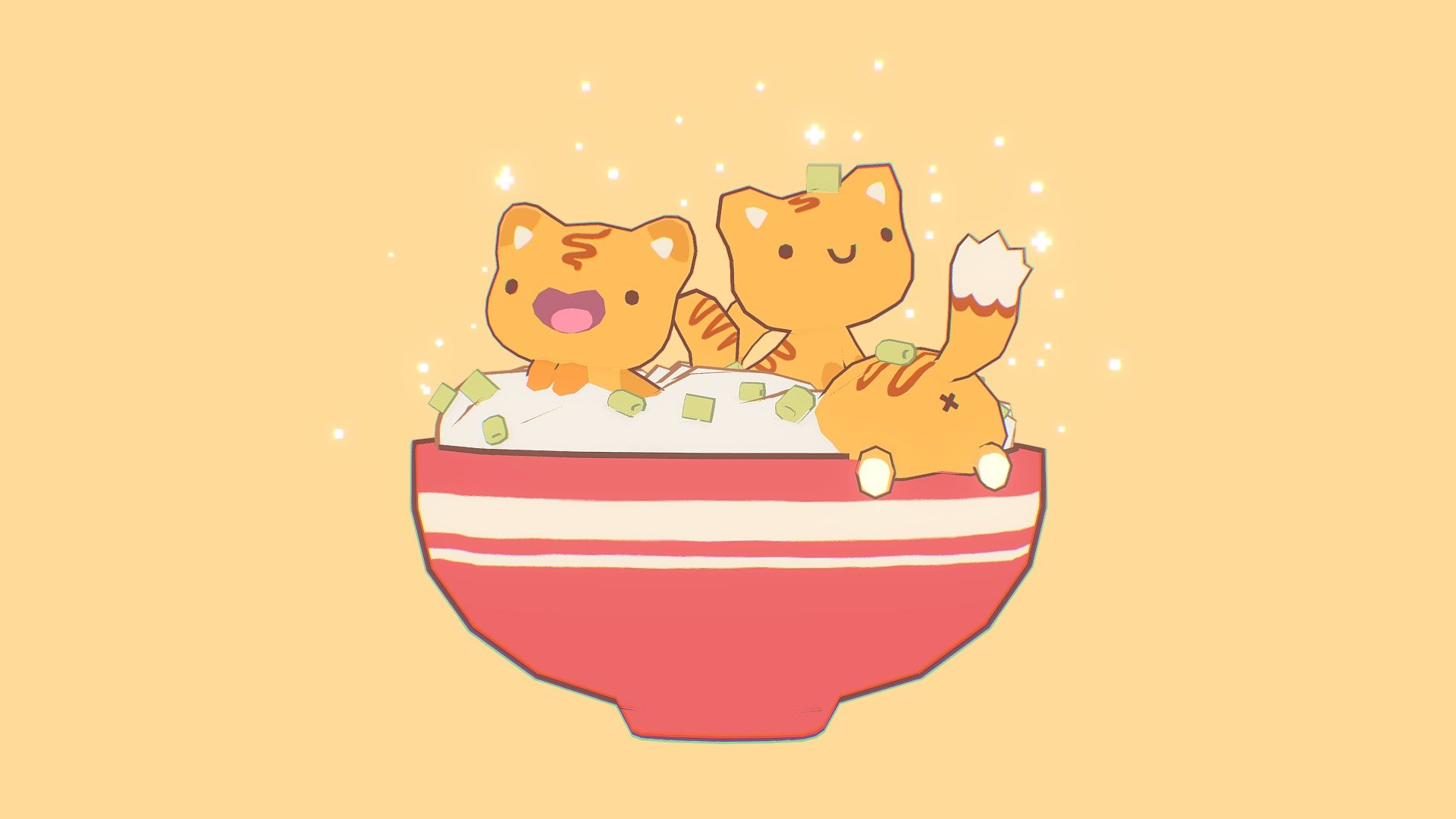 This is another 3D model based on the amazing artwork of FableFire! Katsudon is definetely my favorite japanese dish and I'm a huge cat lover, specially oranges one's like Xexela (my fat cat), so I couldn't look at these cute kittens and not think about making my 3D version of it! This became my favorite 3d work so far and I really hope that you like and enjoy it too! ♥

Art by FableFire: https://www.instagram.com/p/B1G2sMwF2W1/

Polycount: 2765 faces, 5490 tris 3d model