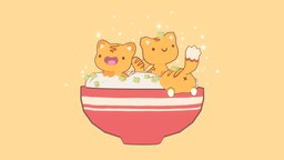 Cat-sudon food, cat, cute, bowl, cats, meow, katsudon, cellshading, low-poly-art, 3d-art, japanese-food, cartoon, hand-painted, stylized, fablefire