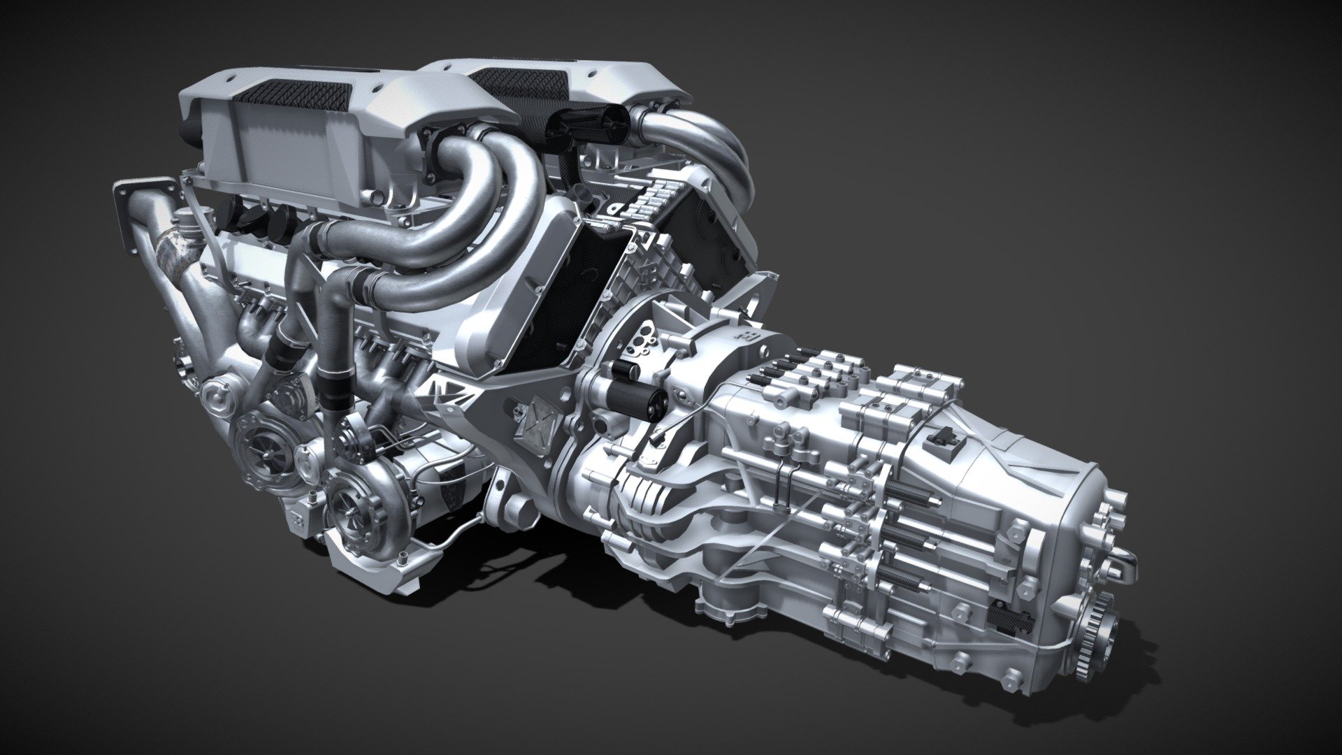 This a model of the W16 of the Bugatti Chiron. 1500 Horsepower, 4 turbos. 
One week of documentation, 2 months of modelisation. Really hope you like it ! 
This engine is the one used by all Bugatti for years (Divo, Bolide, etc)

More information about the project here : https://www.behance.net/gallery/88466715/Bugatti-Chiron-Engine

The hole engine can be subdivided. With the subdivision activated you can have close renderings to an extreme quality. The engine is animated.

High definition textures. Ready to render. -No N-gones (less than 1%) -No Isolated vertices -No Overlapping Faces -No Overlapping vertices -No Flipped Normals High quality fast render. Subdivision ready. UV unfolded.
I made the 3D model from photos, so there may be some small errors 3d model