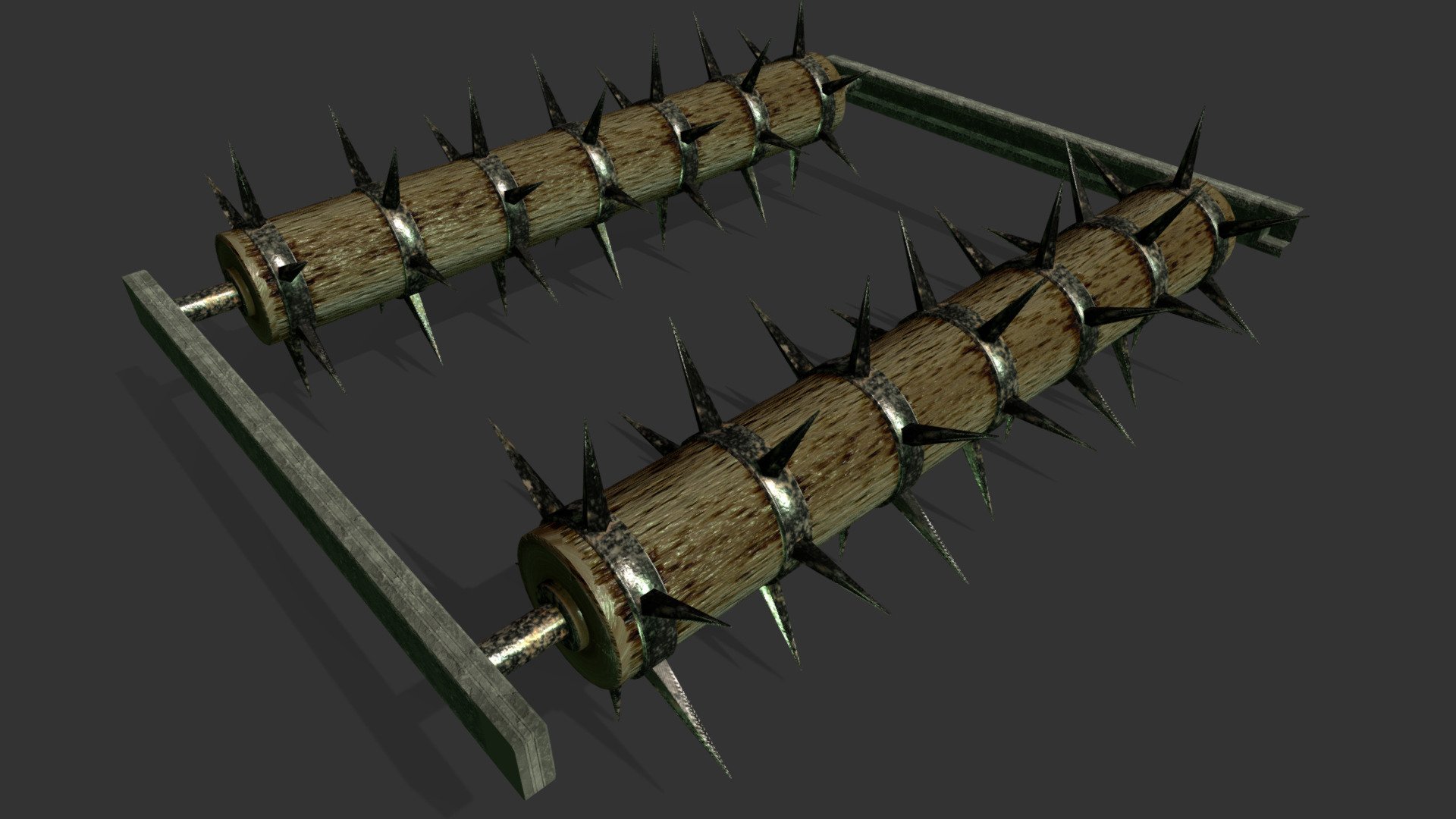 A nasty-looking log trap with stone grooving.

This model is part of our Deadly Dungeon Trap package for Unity.
More about the package can be found on Runemark Studio Website - Large spiked log trap - 3D model by RunemarkStudio 3d model