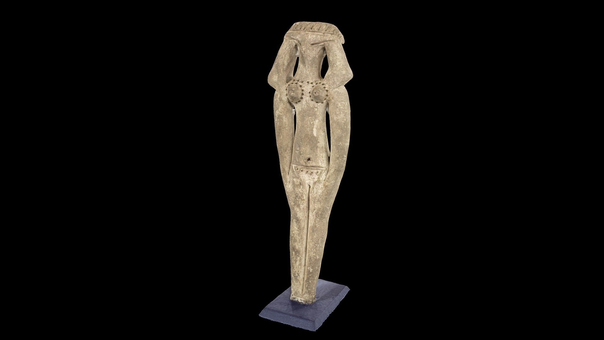 The high mortality rate in Ancient Egypt made fertility all the more important. This lady depicts the successful result of fertility; her attire is that of a woman who has successfully given birth.
This ceramic statue was made during Second Intermediate Period, 1640-1550 BCE.

3D model created by Abigail Crawford 3d model