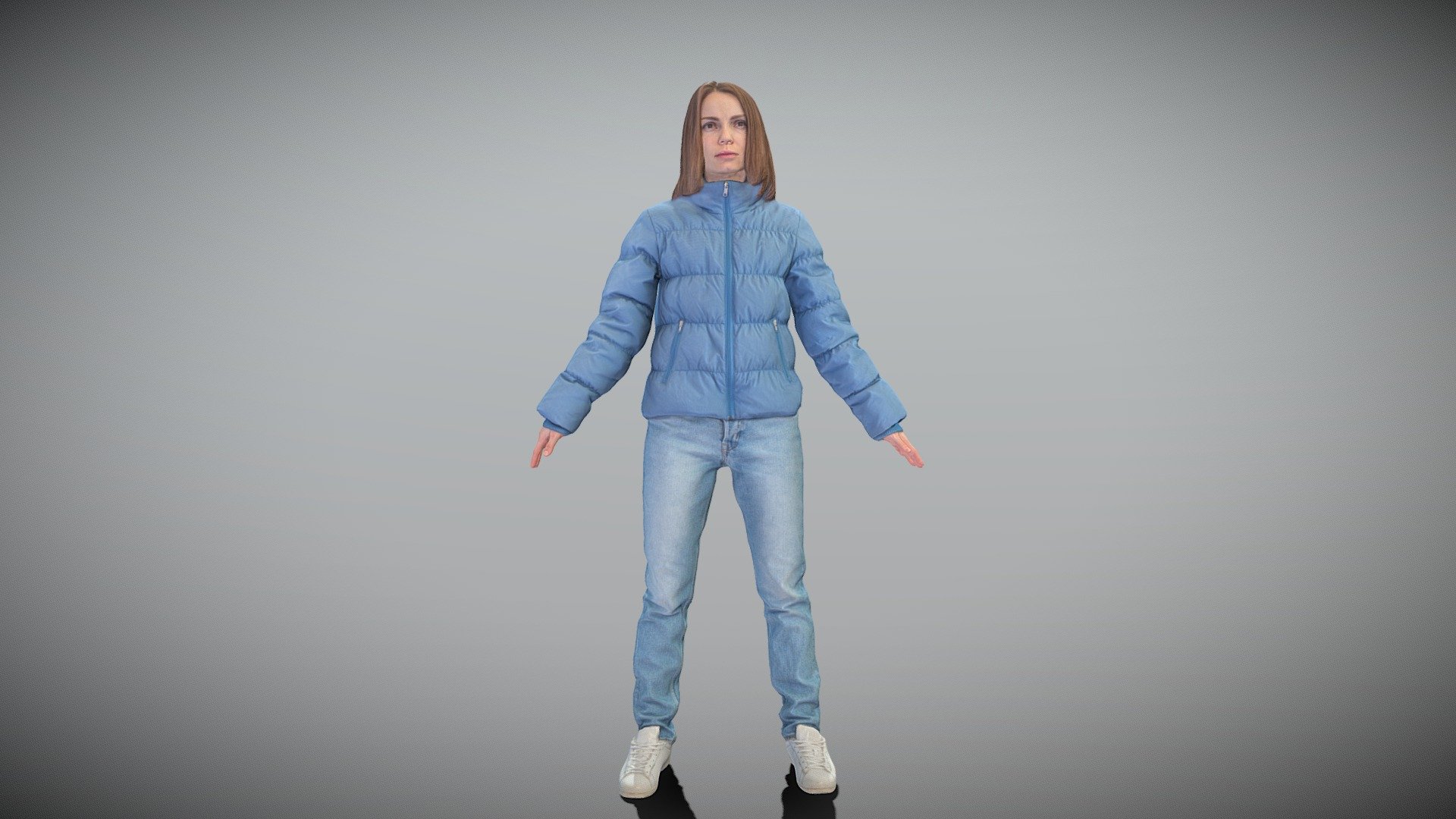 This is a true human size detailed model of a beautiful young woman of Caucasian appearance dressed in casual clothes. The model is captured in the A-pose with mesh ready for rigging and animation in all most usable 3d software.

Technical specifications:




digital double scan model

low-poly model

high-poly model (.ztl tool with 6 subdivisions) clean and retopologized automatically via ZRemesher

fully quad topology

sufficiently clean

edge Loops based

ready for subdivision

8K texture color map

non-overlapping UV map

ready for animation

PBR textures 8K resolution: Normal, Displacement, Albedo maps

Download package includes a Cinema 4D project file with Redshift shader, OBJ, FBX, STL files, which are applicable for 3ds Max, Maya, Unreal Engine, Unity, Blender, etc. All the textures you will find in the “Tex” folder, included into the main archive.

3D EVERYTHING

Stand with Ukraine! - Woman in puffer jacket in A-pose 375 - Buy Royalty Free 3D model by deep3dstudio 3d model