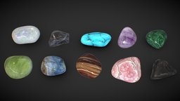 Polished Gemstones / Tumbled Minerals rocks, geology, crystal, pack, crystals, gem, props, nature, stones, gems, quartz, minerals, turquoise, obsidian, wizzard, agate, gemstone, amethyst, jade, mineralogy, malachite, props-assets, geode, opal, gemstones, magic-stone, jadeite, low-poly, lowpoly, stone, rock, tiger-eye, magic-crystals