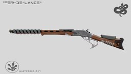 “Fer-de-Lance” Sci-Fi Winchester Concept rifle, new, winchester, railgun, fusion360, substance_painter, lever-action, rizomuv, substance, weapon, blender, pbr, military, sci-fi, shotgun, gun, concept, electric, master_gecko_117