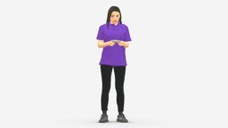 001299 woman with long hairs in purple polo style, people, purple, clothes, dress, miniatures, realistic, woman, polo, character, 3dprint, girl, model