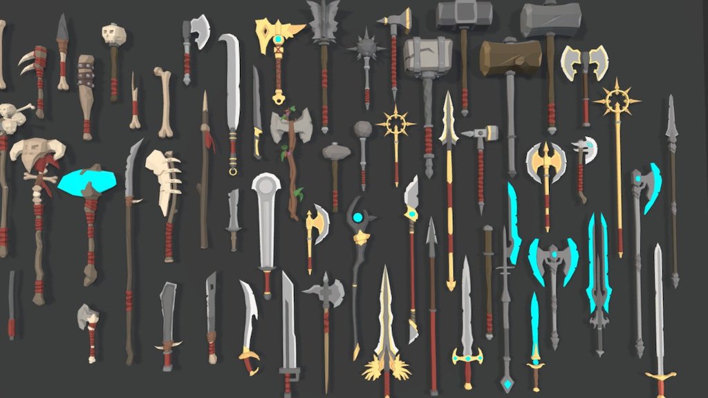 POLYGON - Dungeon Weapons. This awesome asset collection includes 73 assets for use in your project. There is also colour variation textures included! 




Our POLYGON series has a hybrid low poly style look with a cartoon edge.




See the full trailer here: https://www.youtube.com/watch?v=ACBH9wTBQbU - POLYGON - Dungeon Weapons - Buy Royalty Free 3D model by Synty Studios (@syntystudios) 3d model