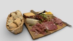 Anatomy of a meat and cheese plate anatomy, plate, gouda, board, bread, cheese, bleu, brie, metashape, agisoft, blue