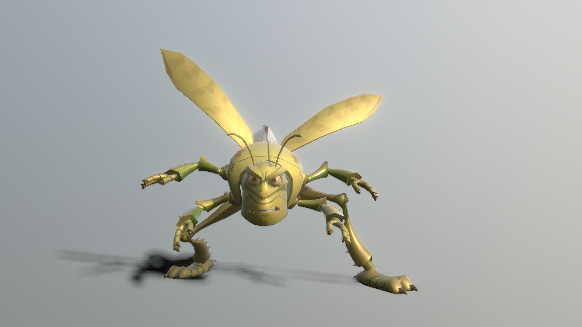 This is hopper from the Disney movie Bugs Life and hes a villian and ended up getting eaten by a bird. Hopper is a villain because he trys to kill ants and turning ants into slaves. He is afraid of birds because grasshoppers is a top of the birds food chain 3d model