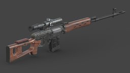 Dragunov Sniper Rifle Low Poly Realistic rifle, scope, sporting, soviet, sight, dragunov, sniper, semi-automatic, marksman, zastava, designated, m91, m76, asset, game, 3d, pbr, low, poly, military, gun, lkp, tabuk
